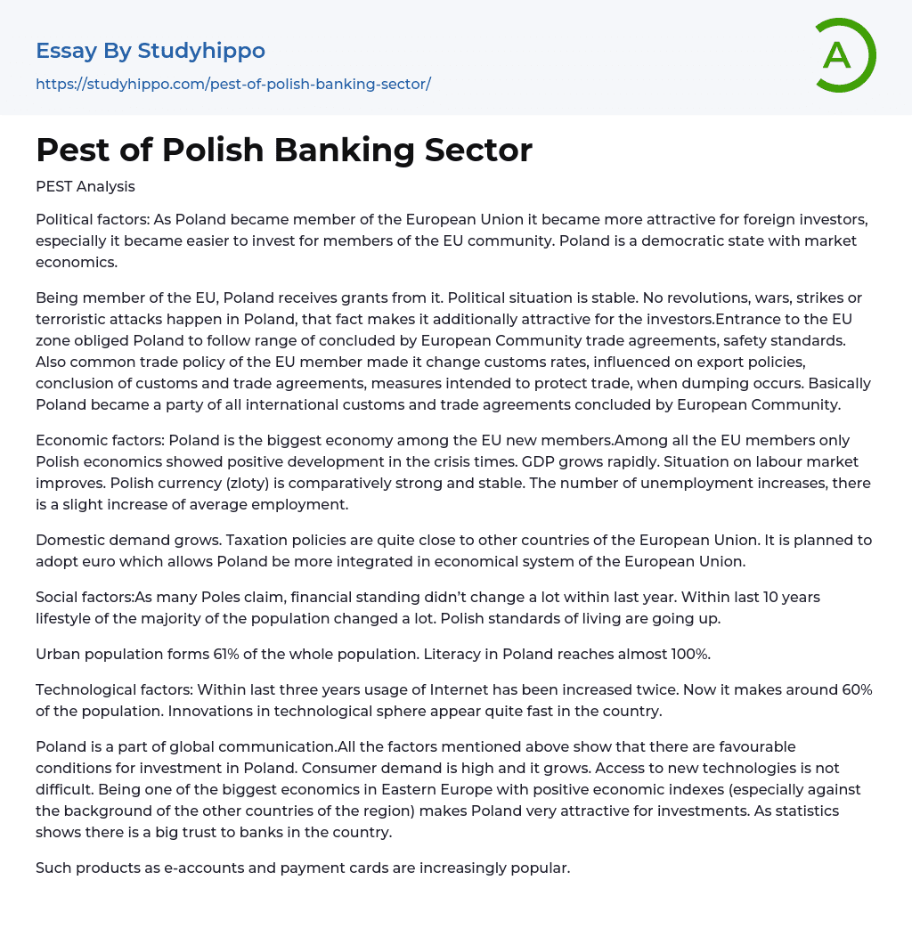 Pest of Polish Banking Sector Essay Example