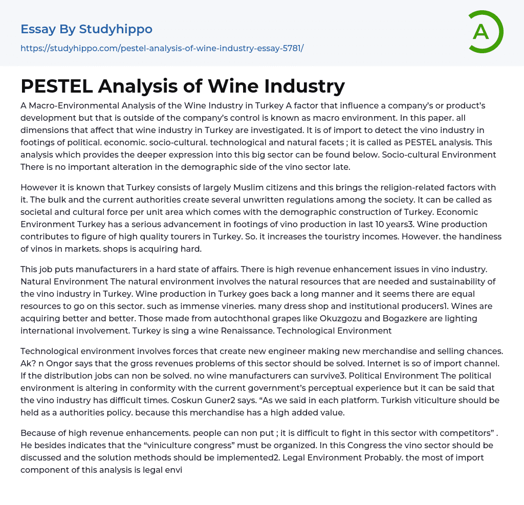 PESTEL Analysis of Wine Industry Essay Example