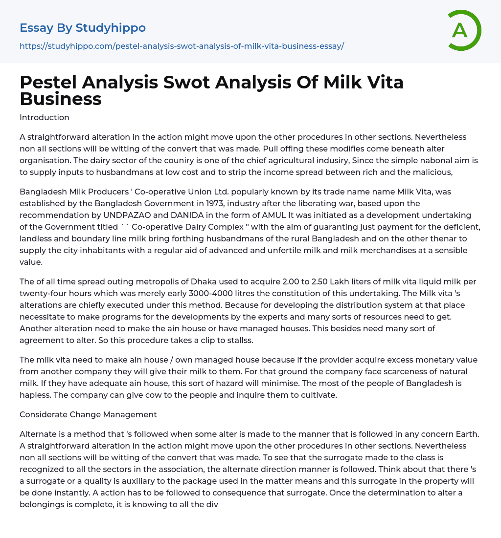 Pestel Analysis Swot Analysis Of Milk Vita Business Essay Example