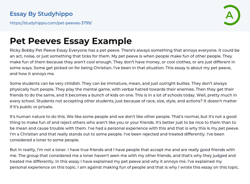 Pet Peeves Essay Example