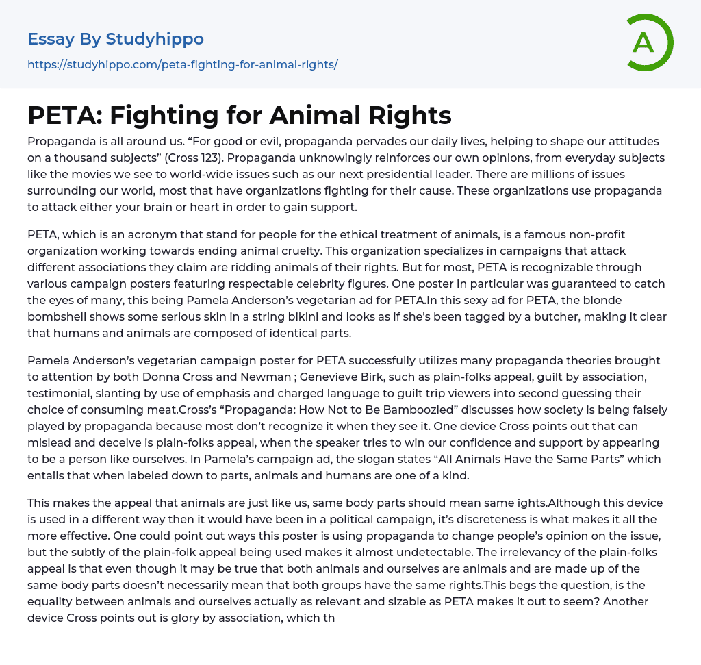 PETA: Fighting for Animal Rights Essay Example