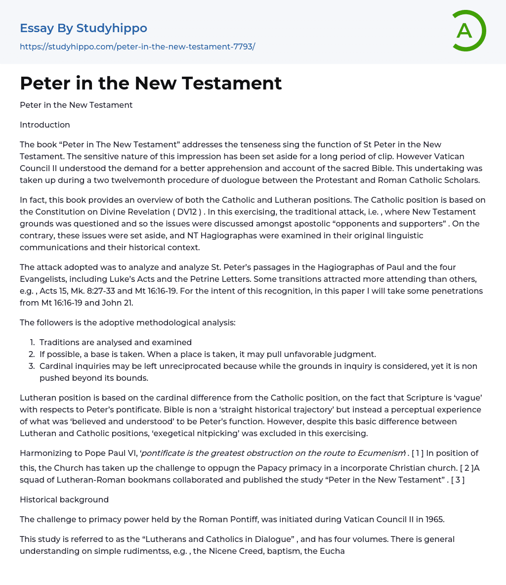 Peter in the New Testament Essay Example