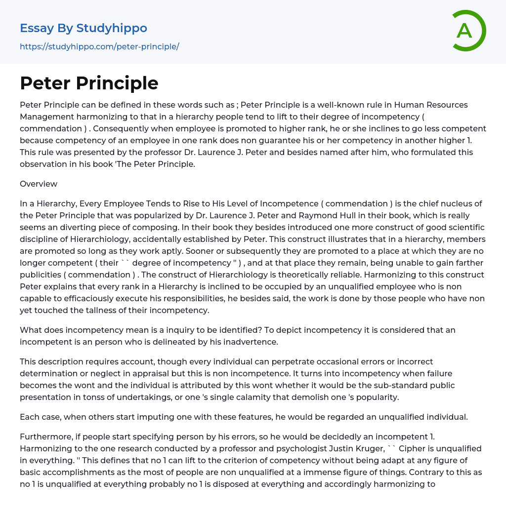 Peter Principle Essay Example