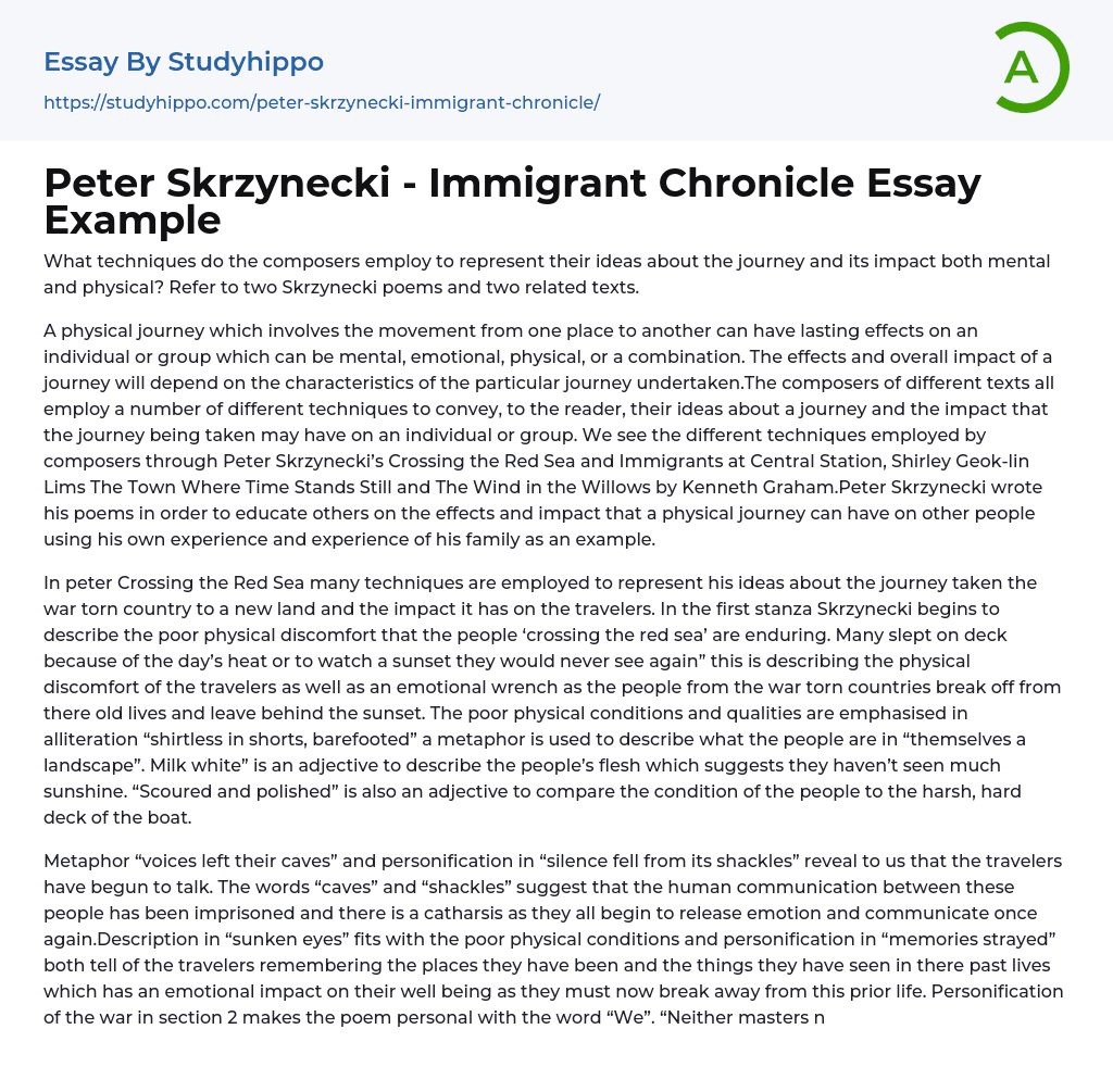 Peter Skrzynecki – Immigrant Chronicle Essay Example
