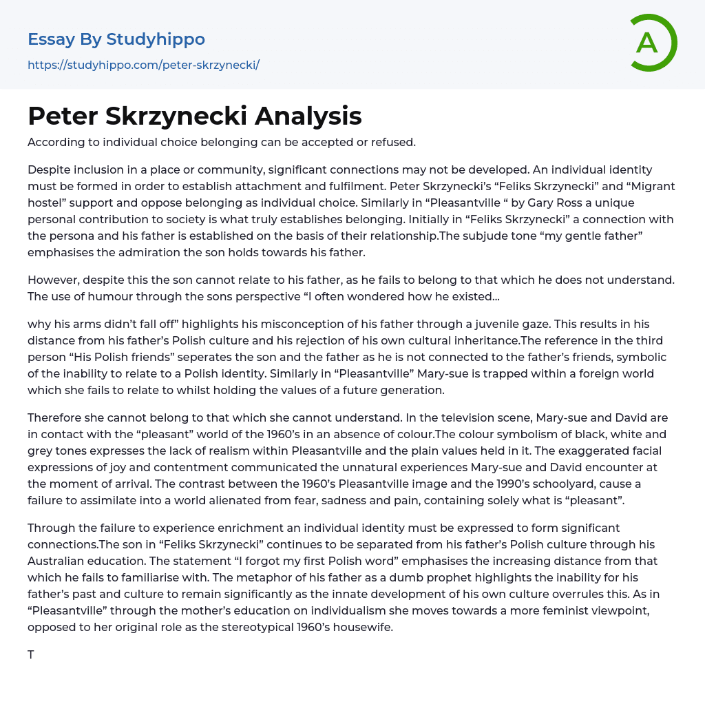 Peter Skrzynecki Analysis Essay Example