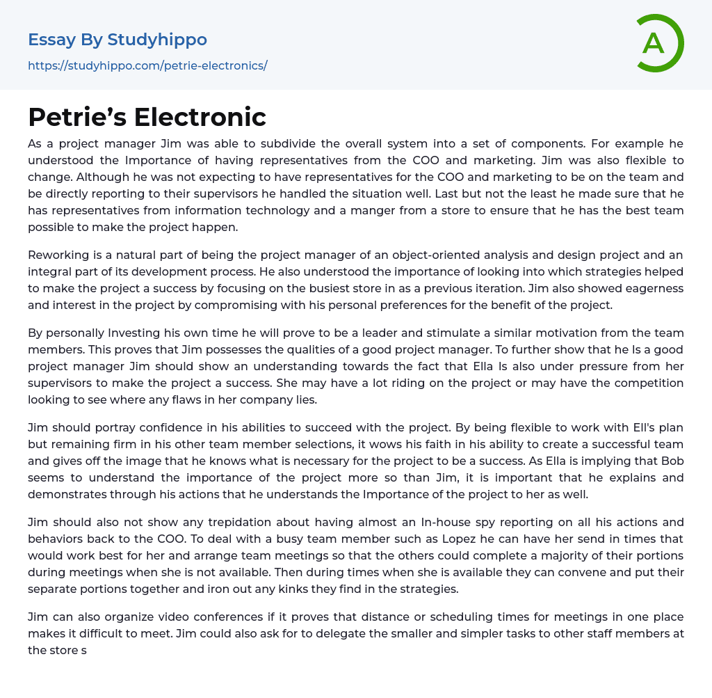 Petrie’s Electronic Essay Example