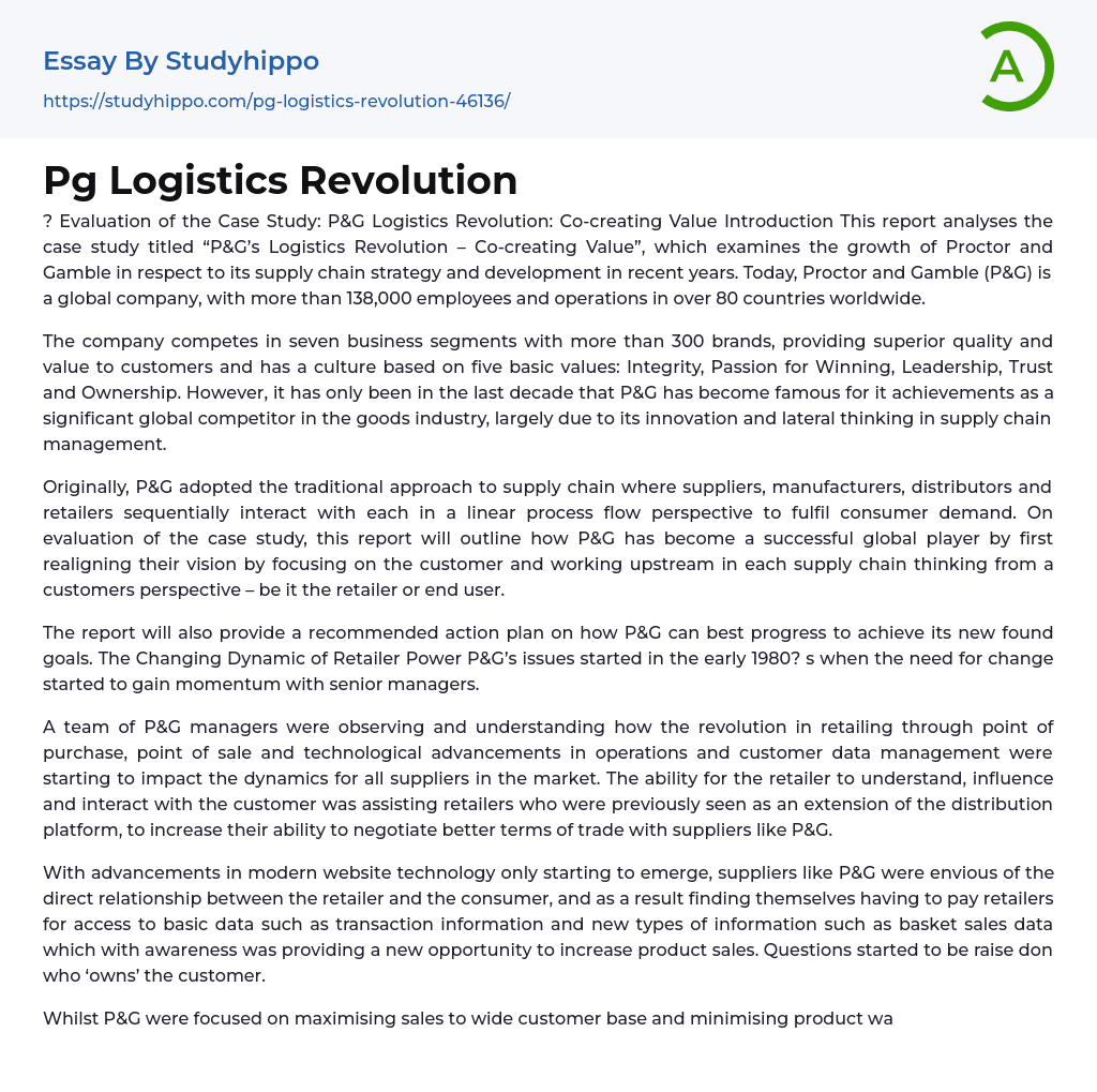 P&G Logistics Revolution: Co-creating Value Essay Example