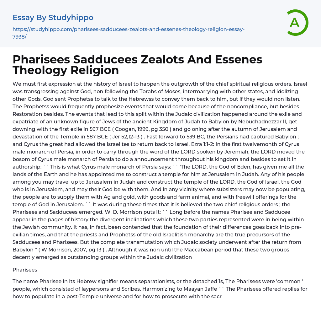 Pharisees Sadducees Zealots And Essenes Theology Religion Essay Example