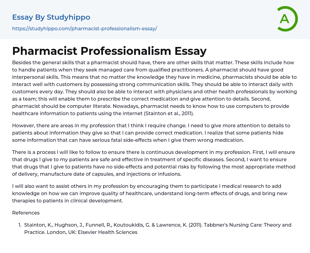 Pharmacist Professionalism Essay