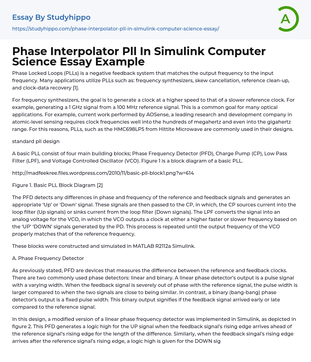 Phase Interpolator Pll In Simulink Computer Science Essay Example