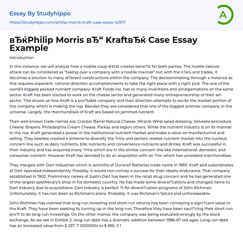 “Philip Morris Kraft” Case Essay Example
