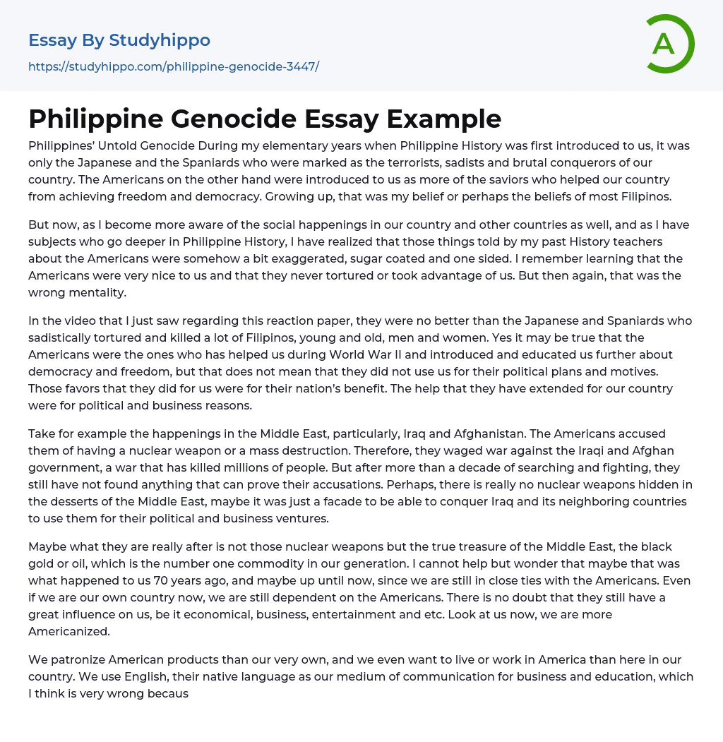 Philippine Genocide Essay Example
