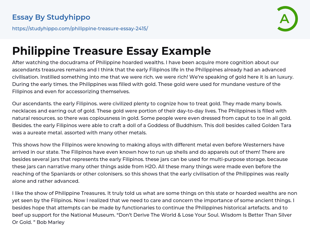 Philippine Treasure Essay Example