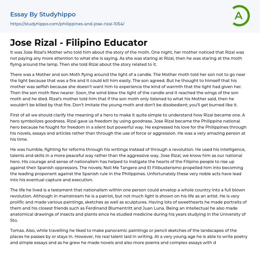 Jose Rizal – Filipino Educator Essay Example