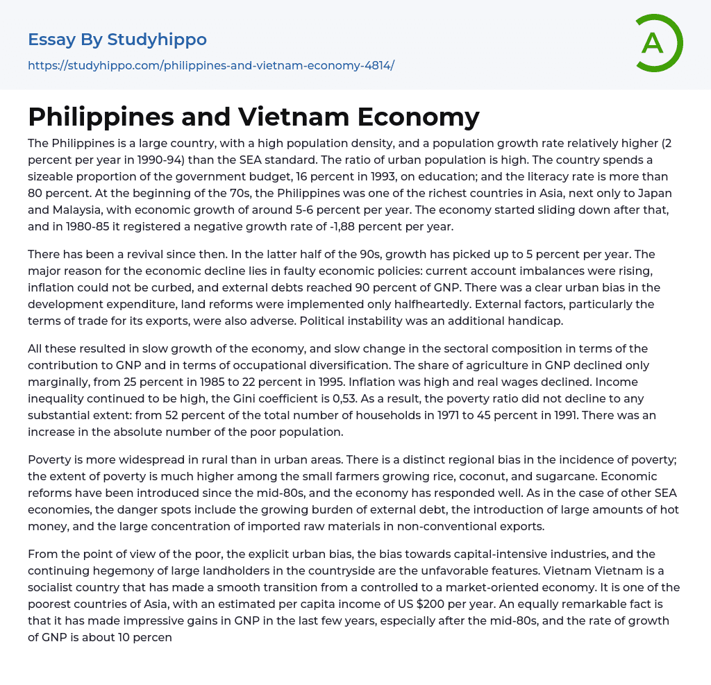 Philippines and Vietnam Economy Essay Example