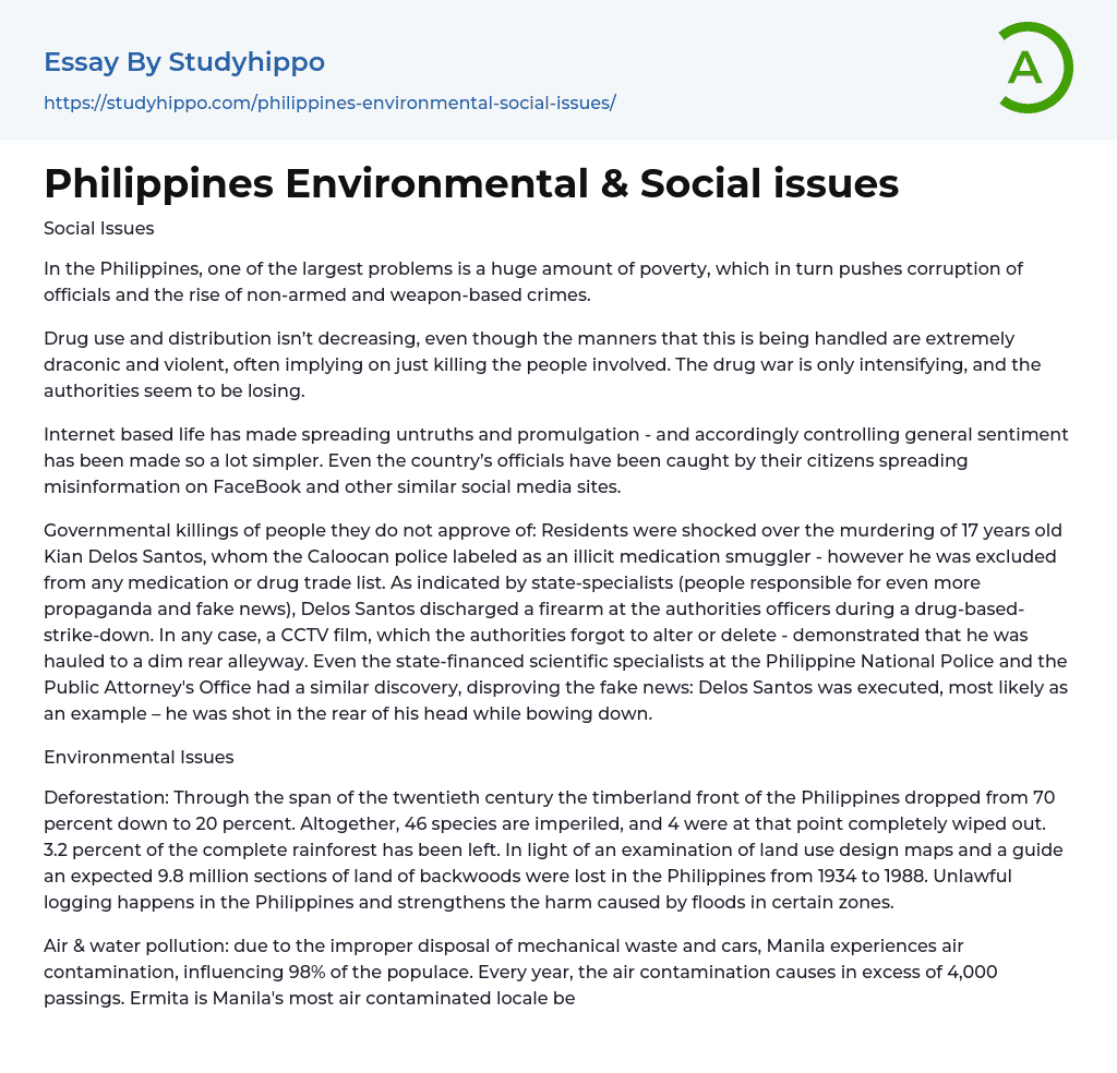 Philippines Environmental & Social issues Essay Example