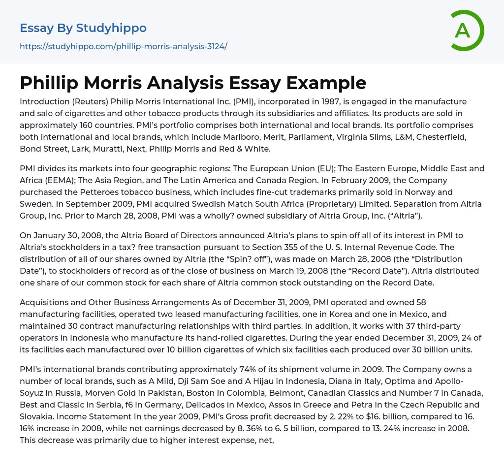 Phillip Morris Analysis Essay Example