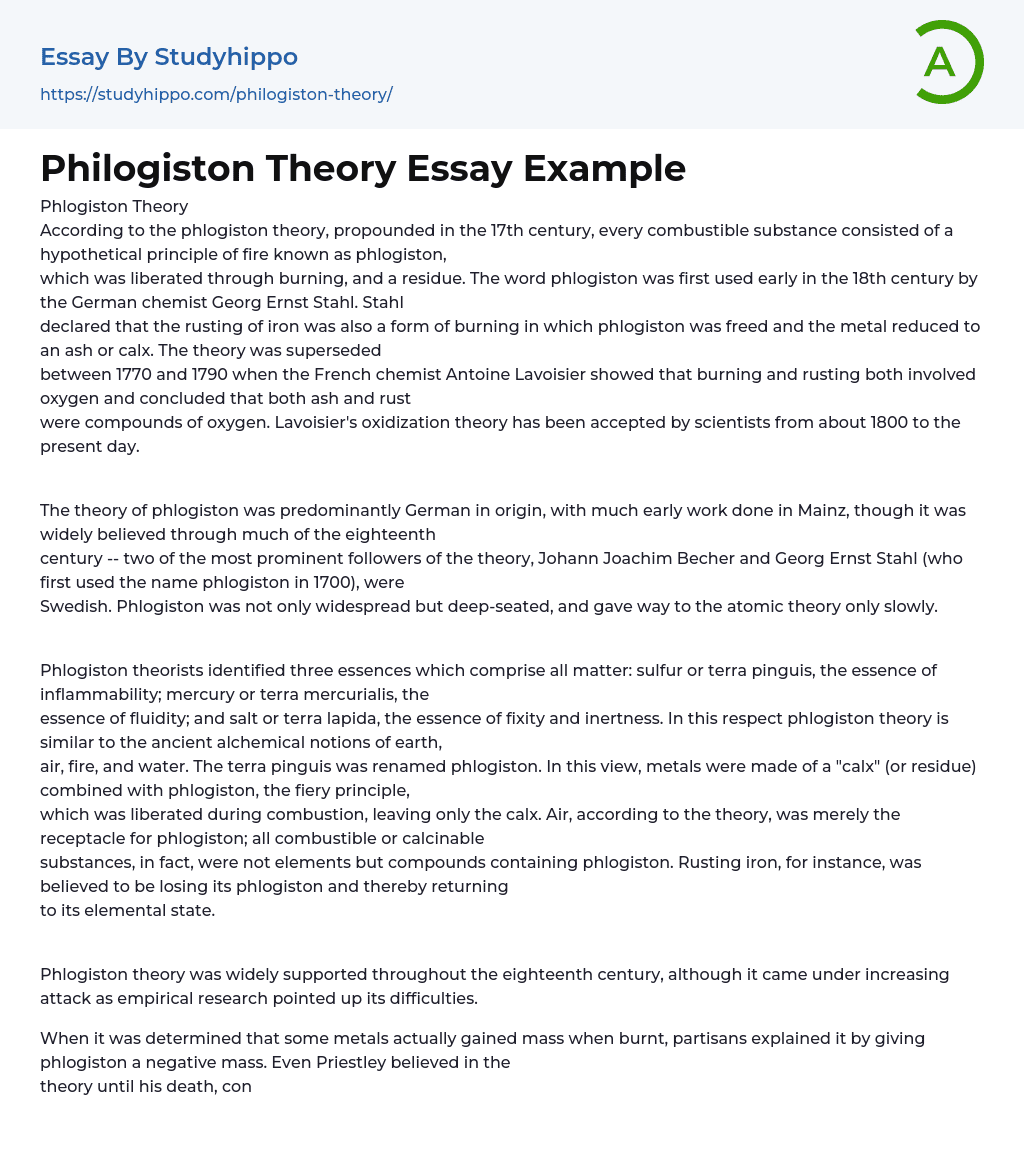 Philogiston Theory Essay Example