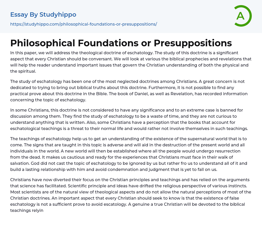 Philosophical Foundations or Presuppositions Essay Example
