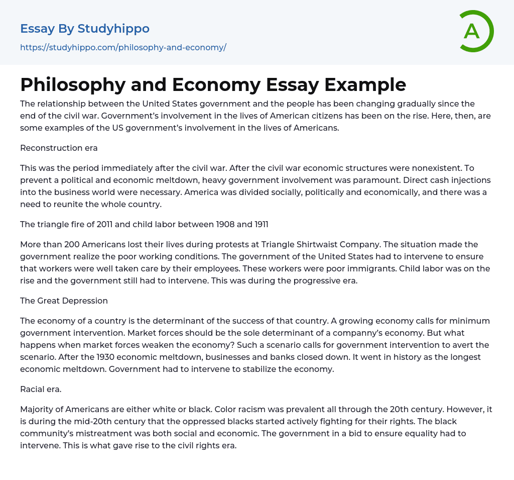 Philosophy and Economy Essay Example