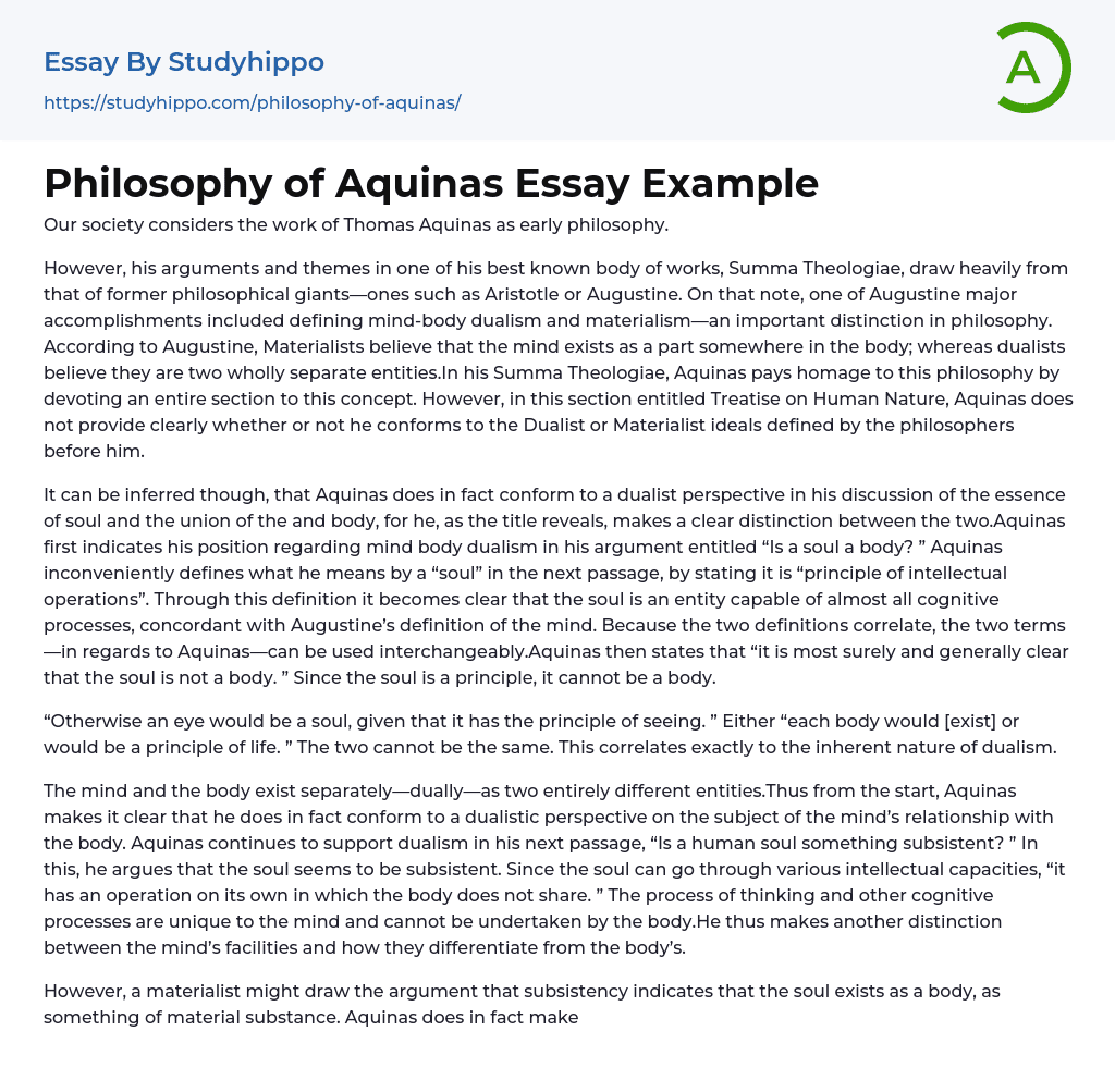 Philosophy of Aquinas Essay Example