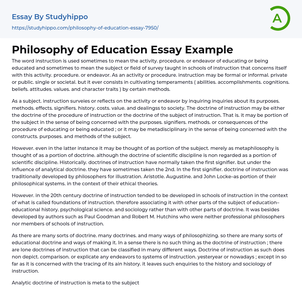 Philosophy of Education Essay Example