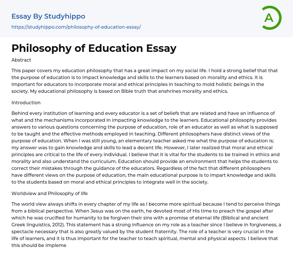 Philosophy of Education Essay