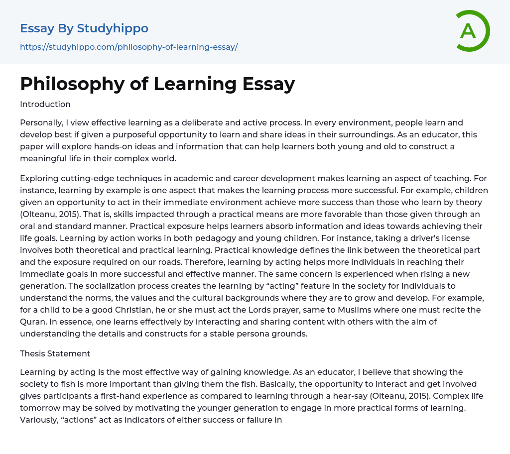 Philosophy of Learning Essay