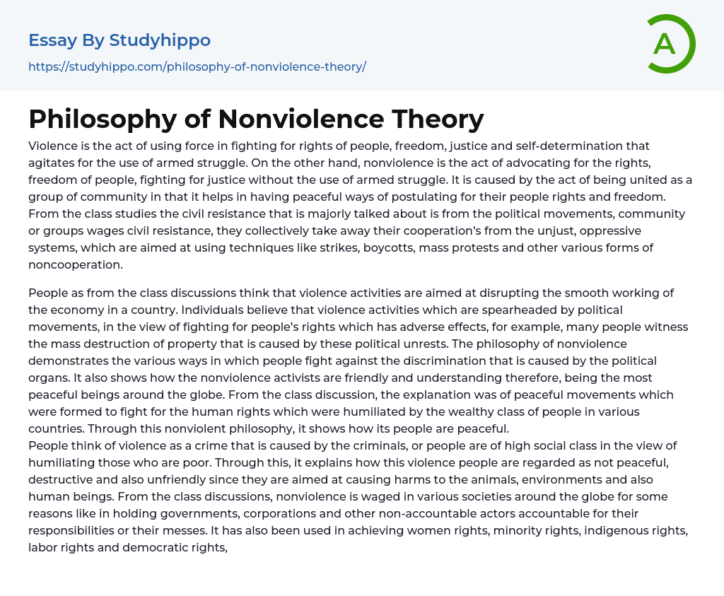 Philosophy of Nonviolence Theory Essay Example