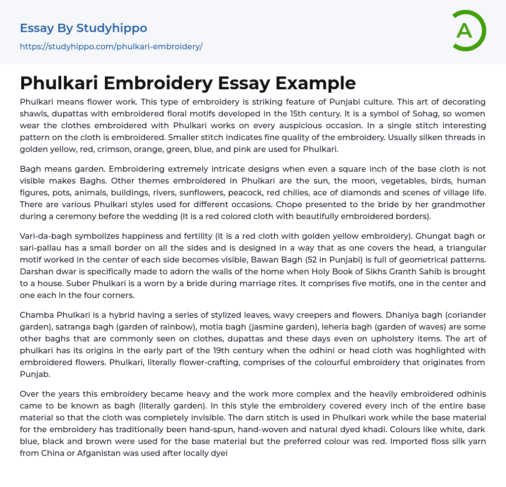 Phulkari Embroidery Essay Example