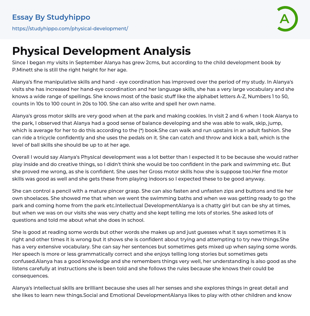 Physical Development Analysis Essay Example
