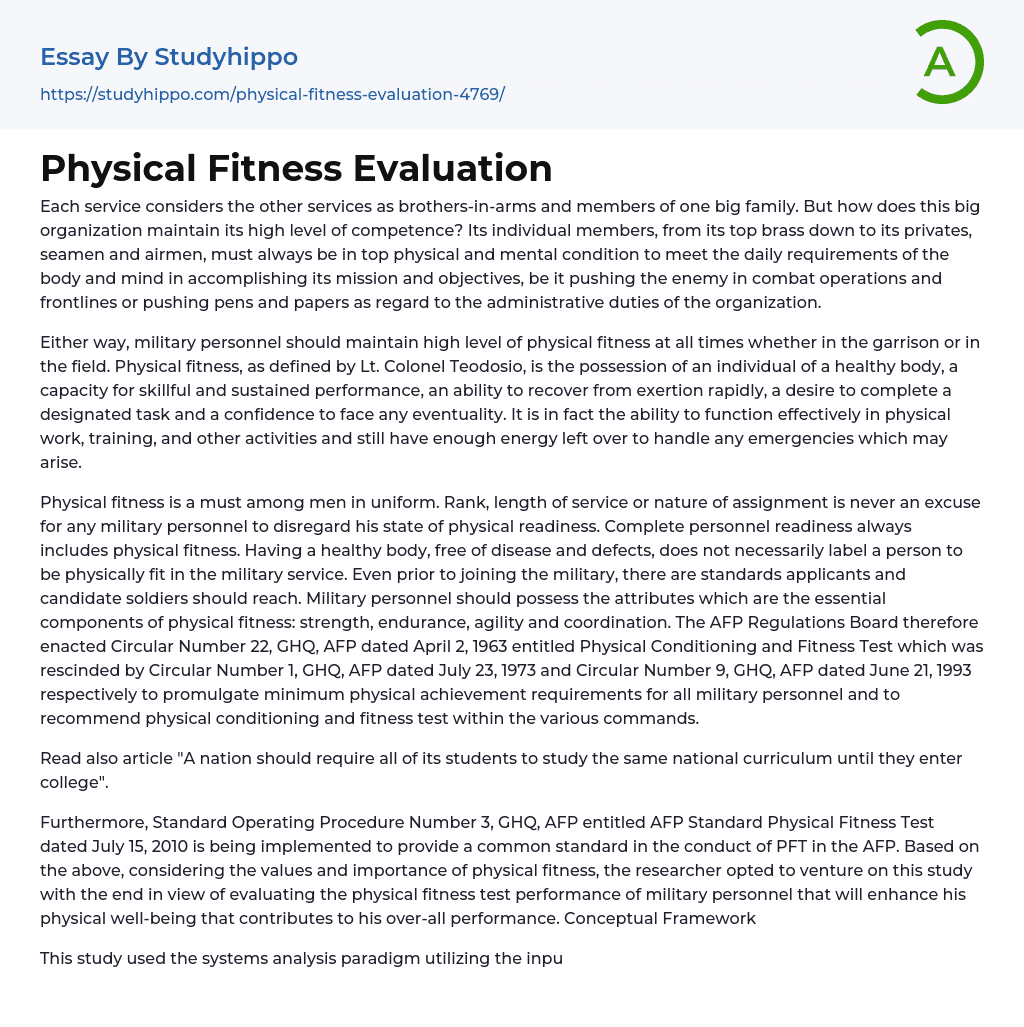 physical fitness assessment essay
