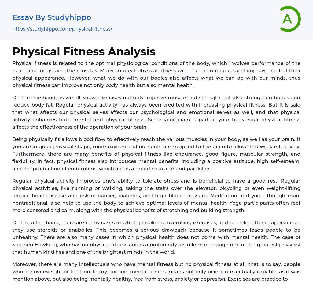 Physical Fitness Analysis Essay Example