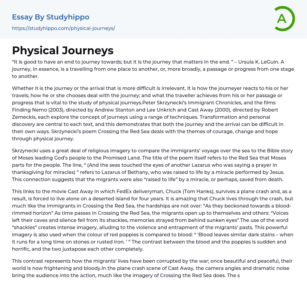 Physical Journeys Essay Example