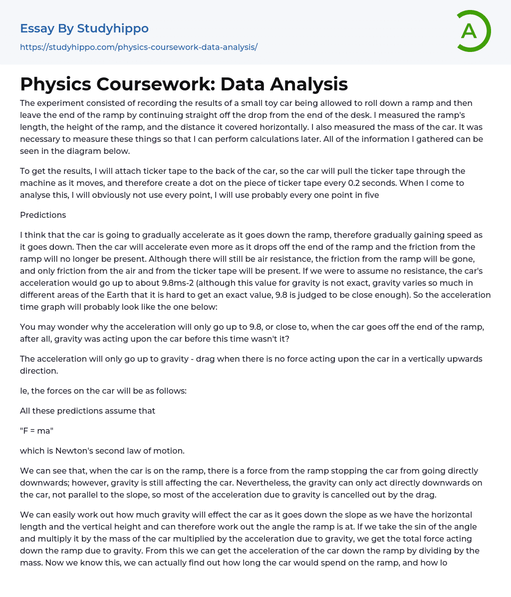 Physics Coursework: Data Analysis Essay Example