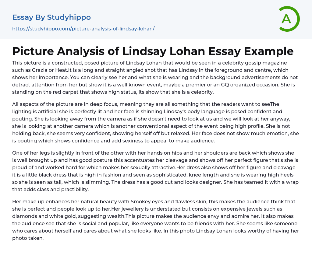Picture Analysis of Lindsay Lohan Essay Example