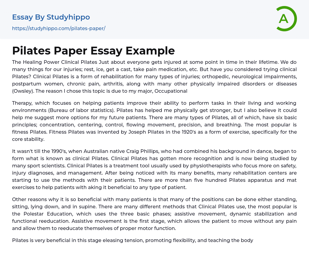 Pilates Paper Essay Example