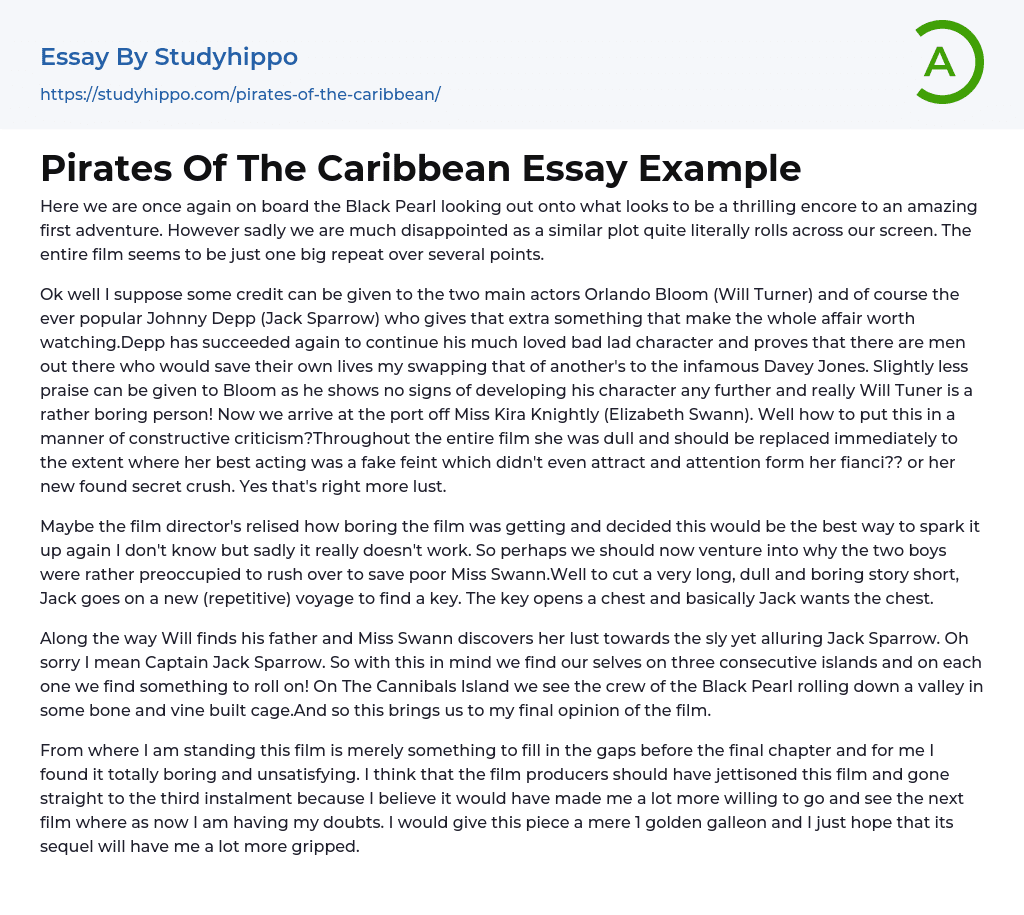Pirates Of The Caribbean Essay Example