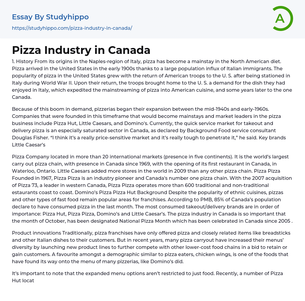 Pizza Industry in Canada Essay Example