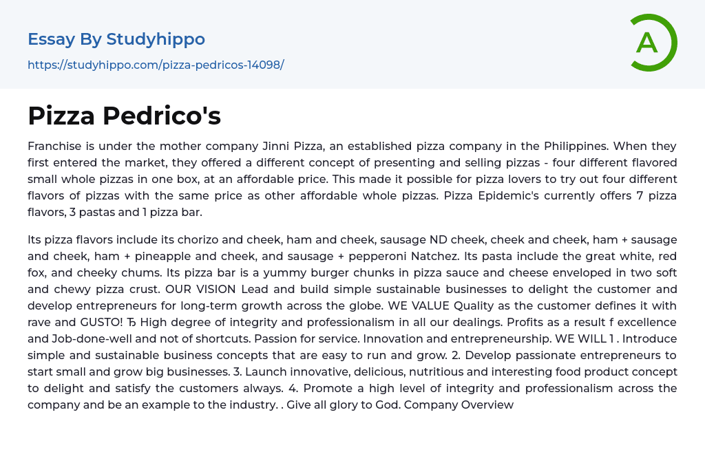 Pizza Pedrico’s Essay Example