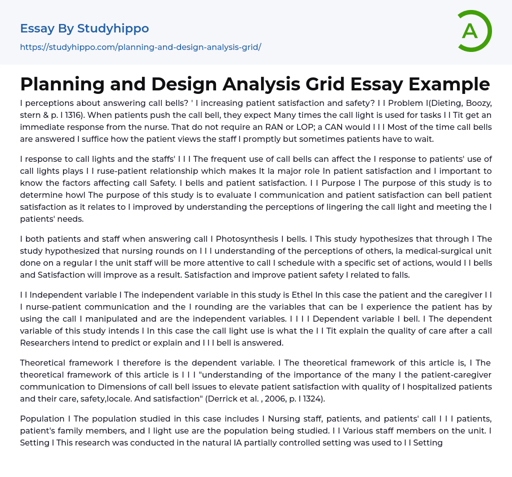Planning and Design Analysis Grid Essay Example