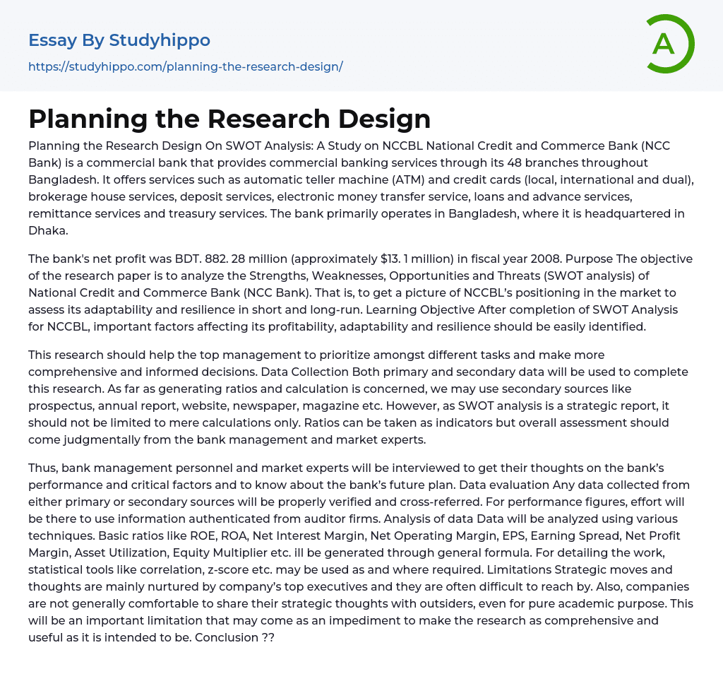 Planning the Research Design Essay Example