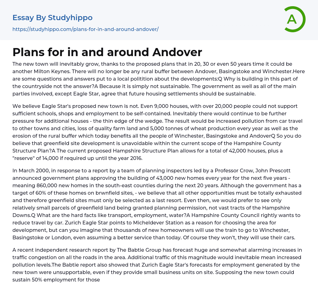 Plans for in and around Andover Essay Example