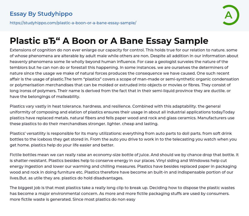 Plastic A Boon or A Bane Essay Sample