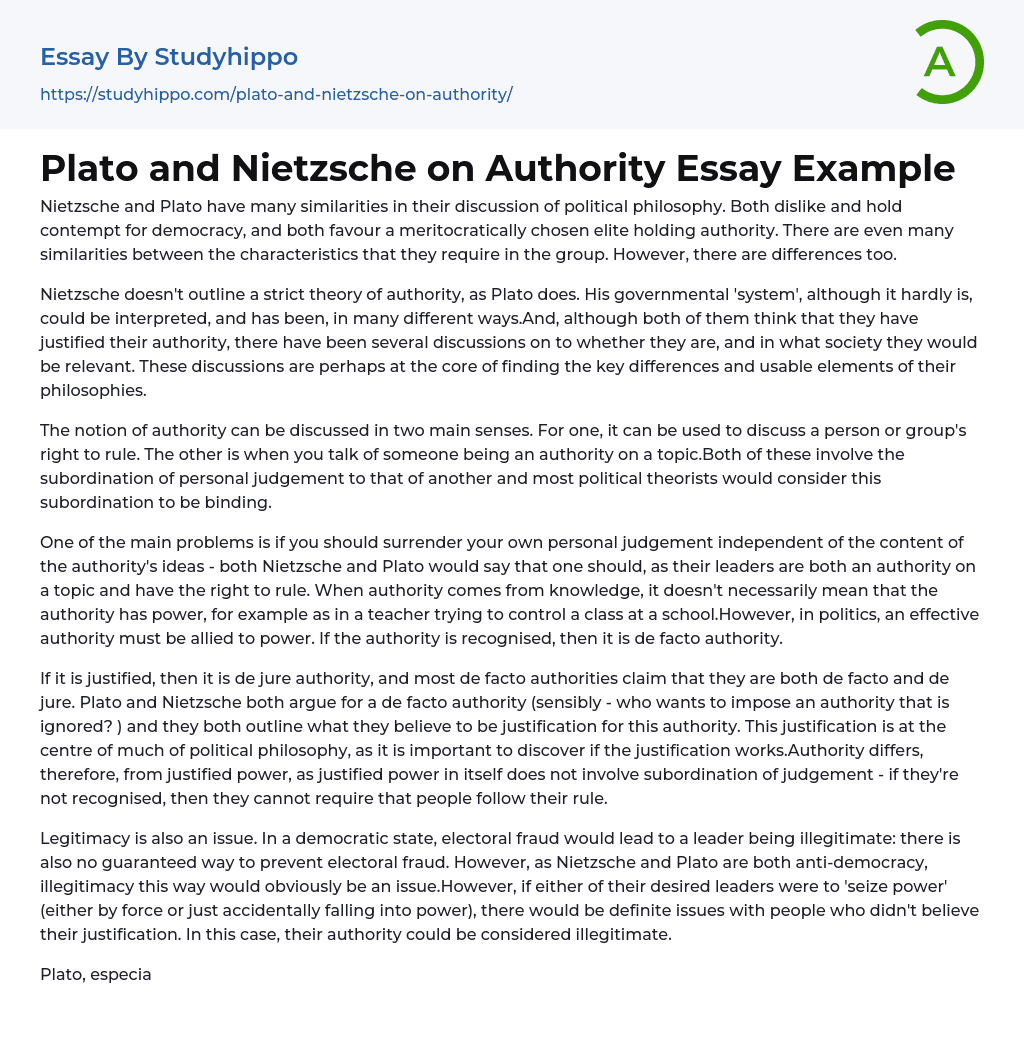 Plato and Nietzsche on Authority Essay Example