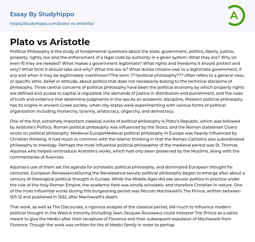 plato vs aristotle essay