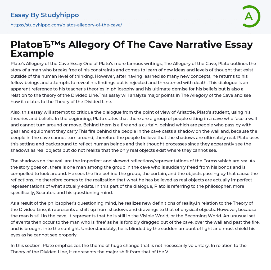 Plato’s Allegory Of The Cave Narrative Essay Example