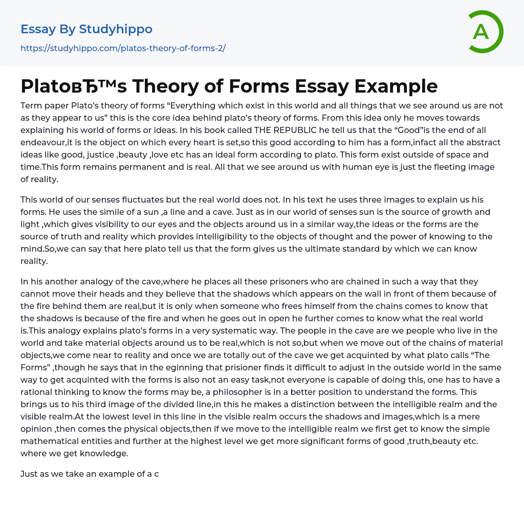 Plato’s Theory of Forms Essay Example
