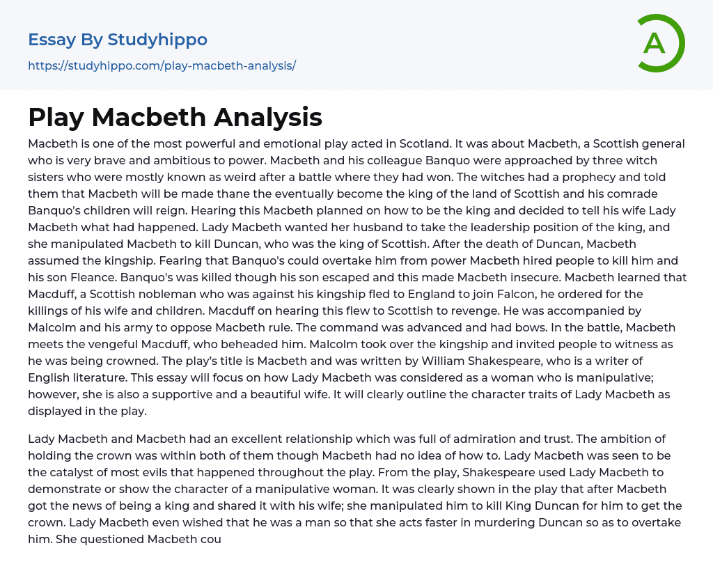 Play Macbeth Analysis Essay Example