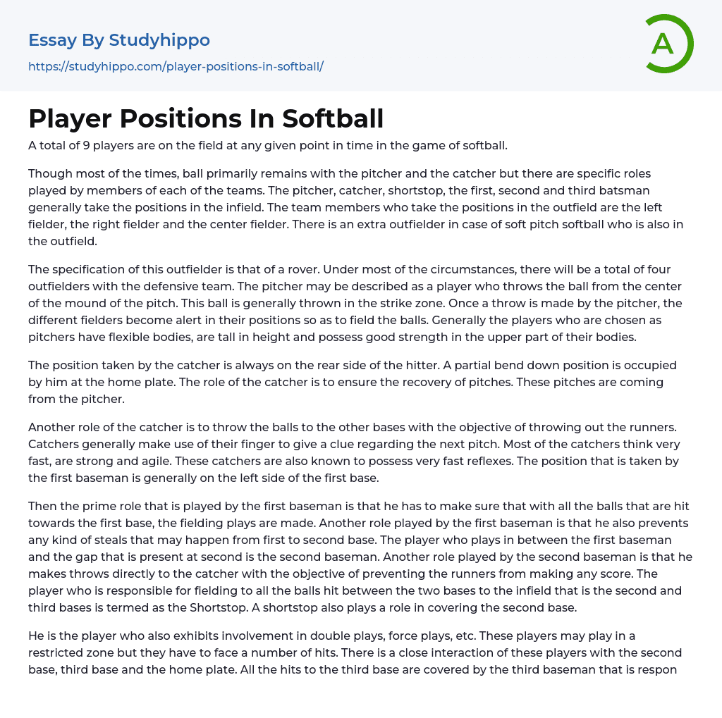 Player Positions In Softball Essay Example
